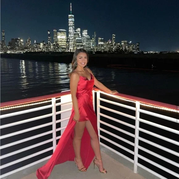 Lovers + Friends | Dresses | Lovers And Friends Dressred Scoop Neck High  Slit | Poshmark